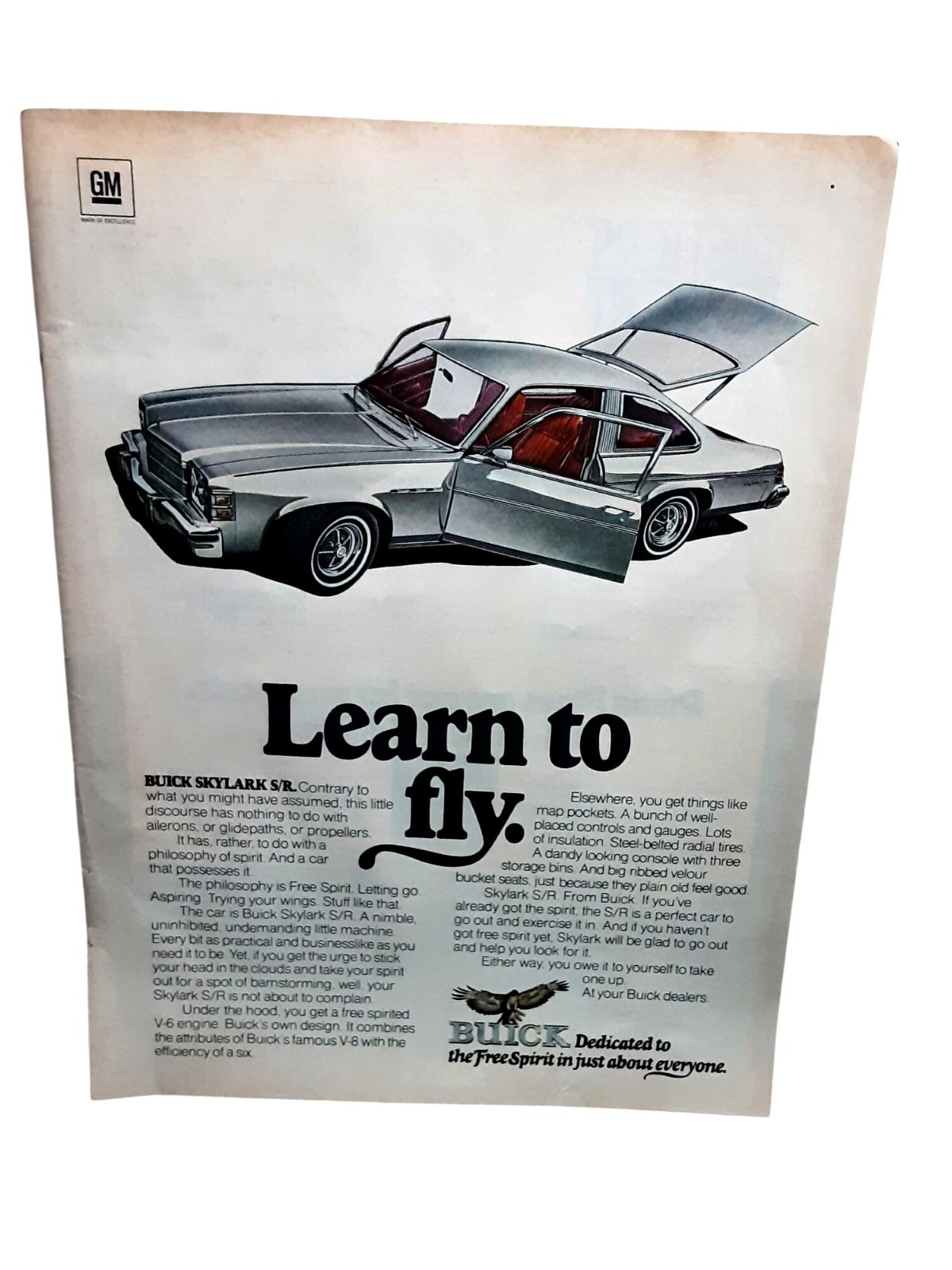 1975 Buick Skylark S/R Free Spirit Vintage Print Ad GM Learn to Fly 1970s Car 1975 Buick Skylark S/R Free Spirit Vintage Print Ad GM Learn to Fly 1970s Car