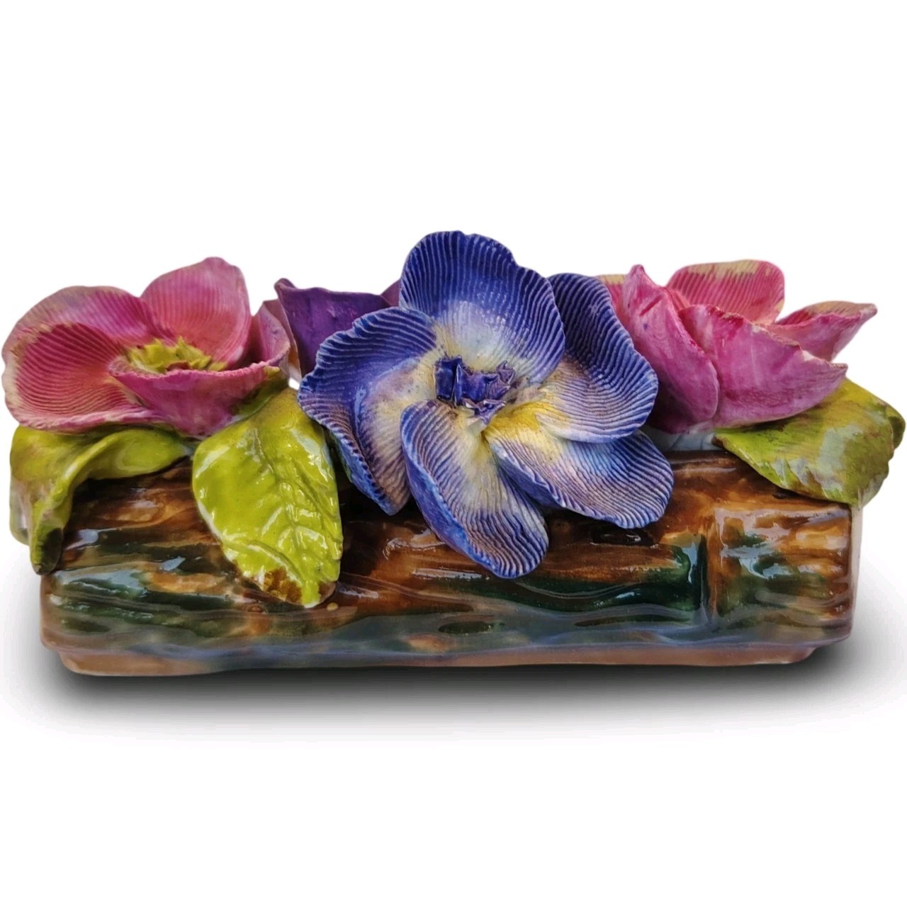 Vintage Thorley Bone China Floral Log Figurine Hand Painted Flowers England