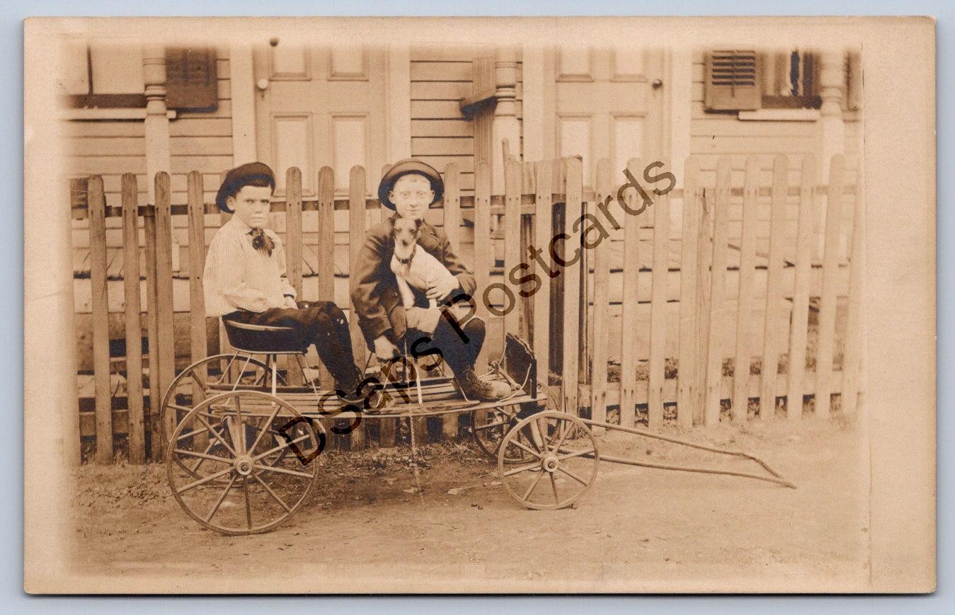 K63/ Interesting RPPC Postcard c1910 Children Fancy Cart Pet Dog 295