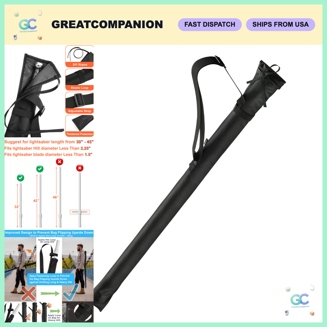 Lightsaber Carrying Bag - Adjustable Shoulder Strap, Portable Storage Case for C