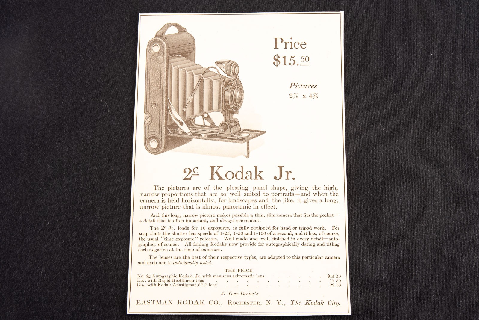 Antique 1918 Kodak No 2C Jr Camera Magazine Advertising 5 1/2 x 8\'\' V13