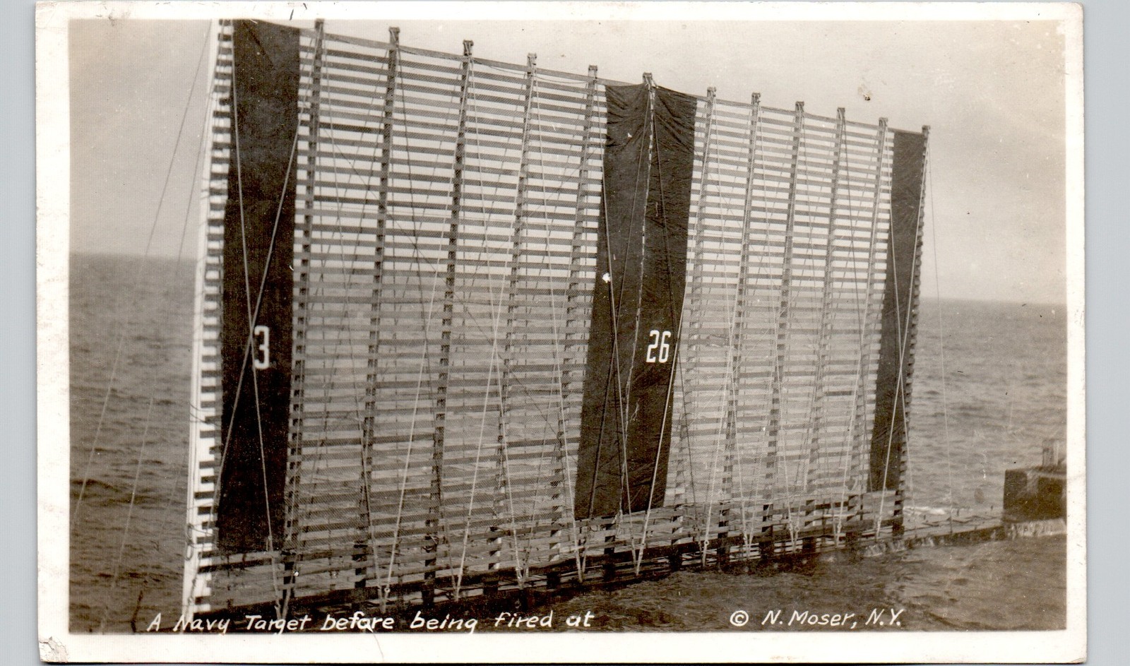 NAVY TARGET BEFORE SHOOTING c1920s postcard real photo rppc sailors ship moser