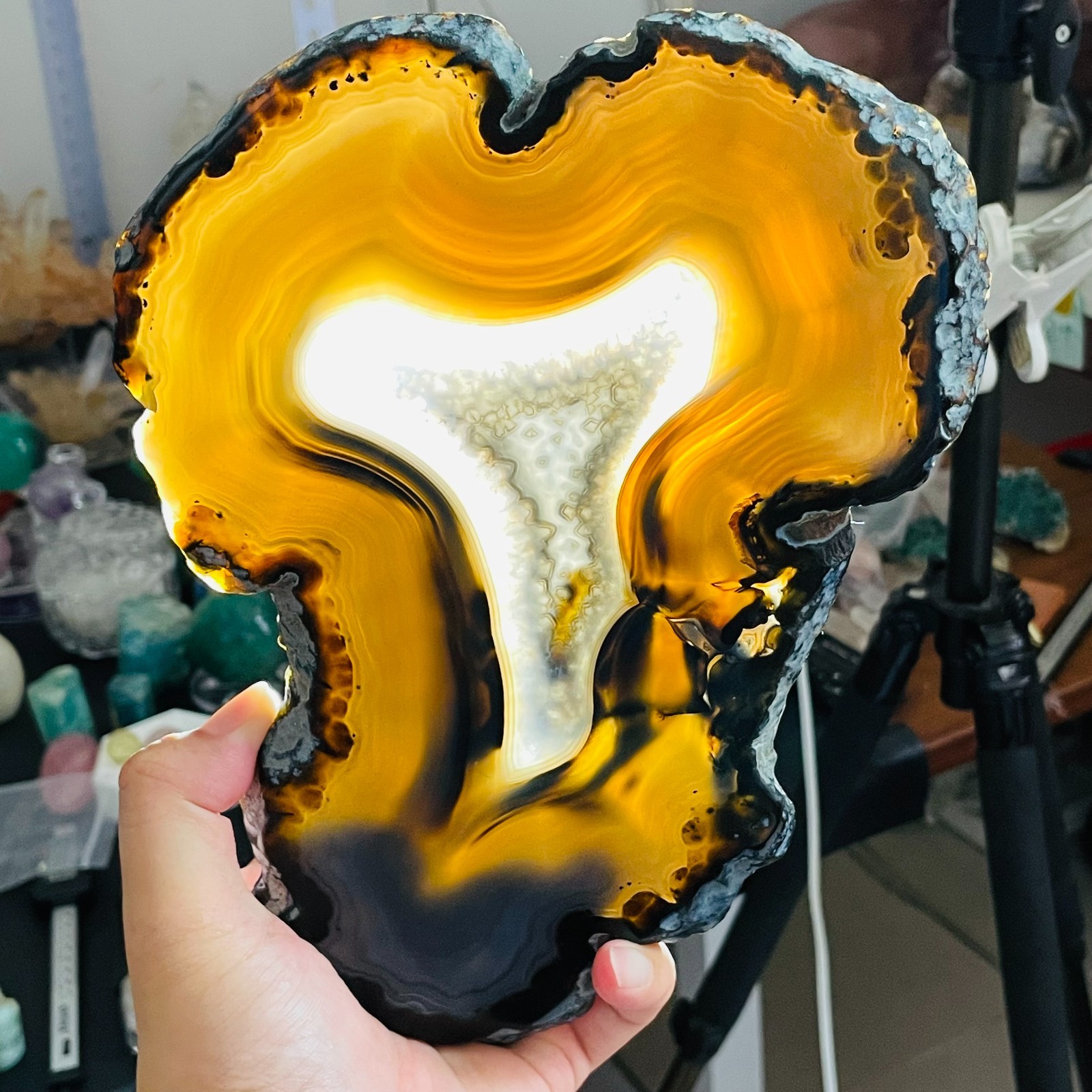 845g Natural Number 1 Pattern Banded Agate Slab Quartz Polished Slice Specimen