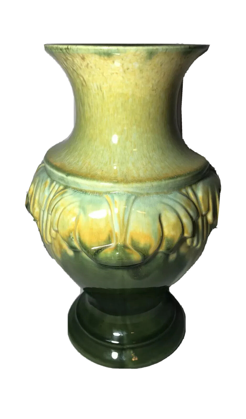 Vintage Royal Haeger Pottery VASE Deco Style Green Yellows Crazing Old Mcm Vintage Royal Haeger Pottery VASE Deco Style Green Yellows Crazing Old Mcm