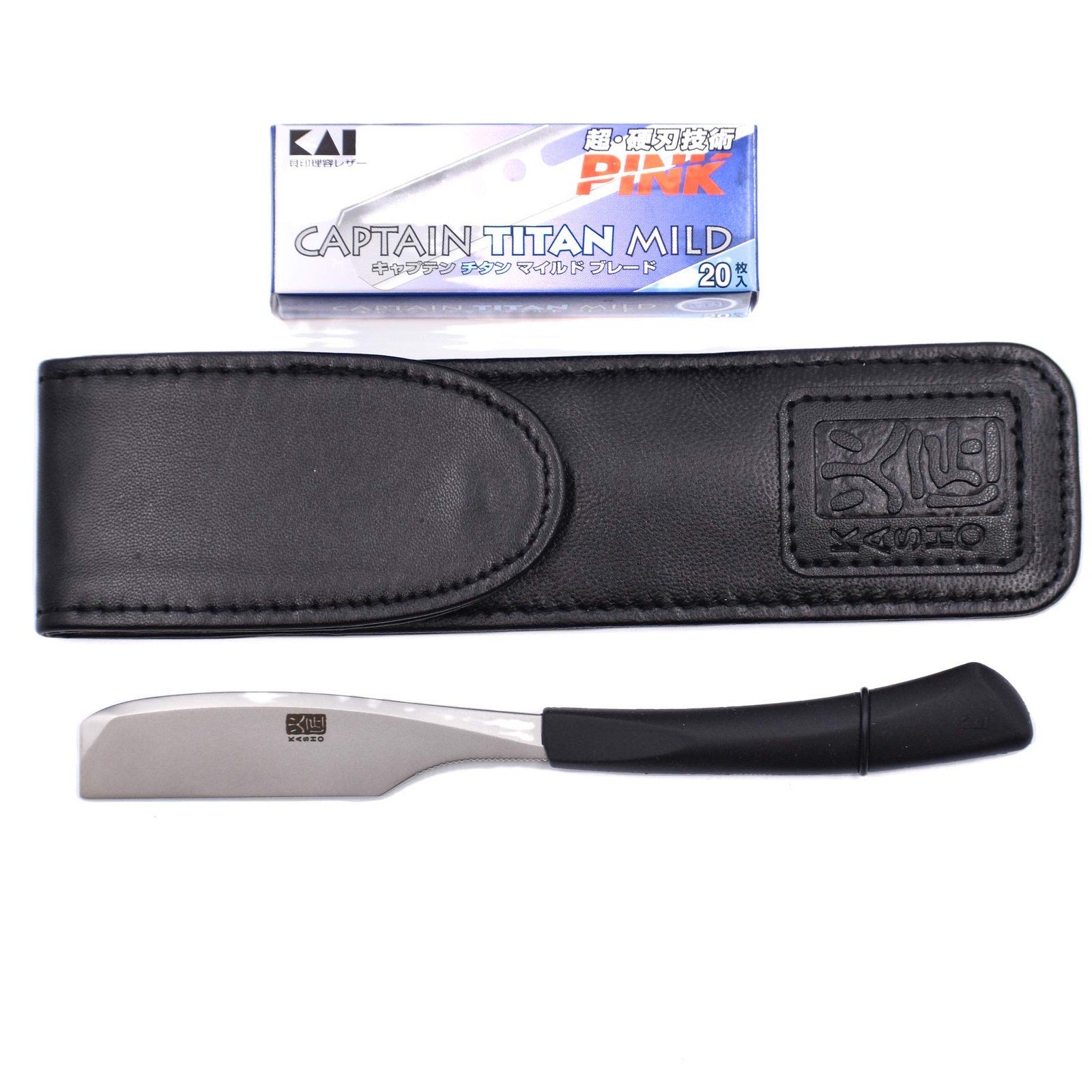 Kasho Captain Japanese Straight Edge Razor w/ Leather Case & 20 Blades Kasho Captain Japanese Straight Edge Razor w/ Leather Case & 20 Blades