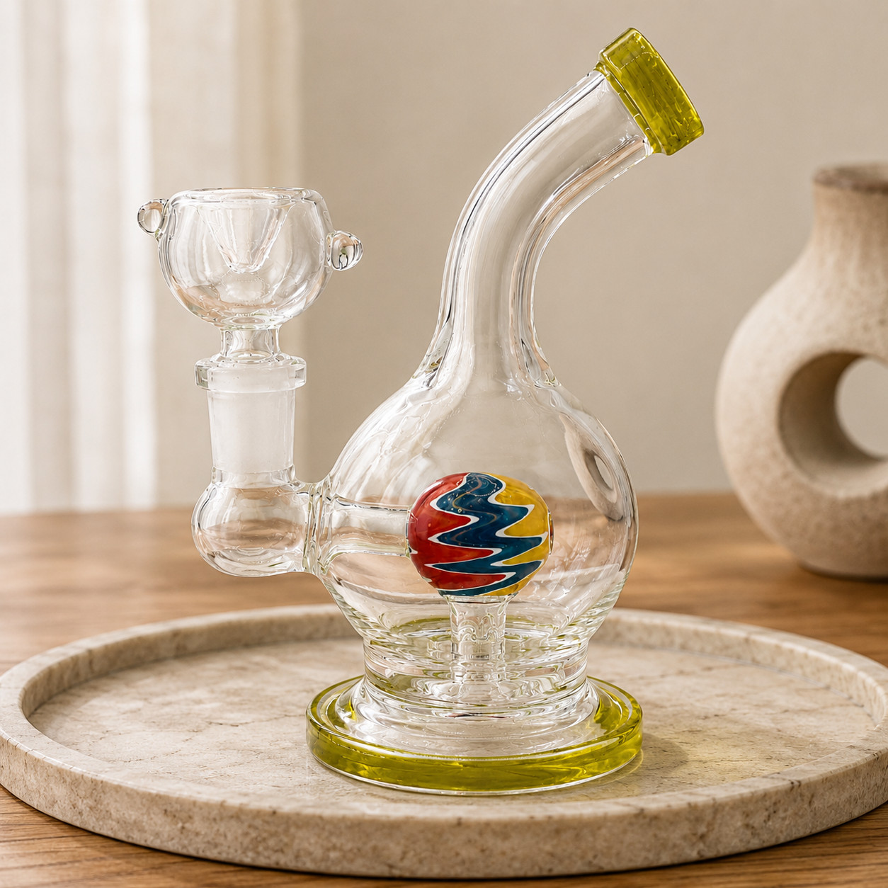 Moss Green Orb Perc Mini Glass Water Pipe – 6–6.5 Inch Round Bong with Bowl Moss Green Orb Perc Mini Glass Water Pipe – 6–6.5 Inch Round Bong with Bowl