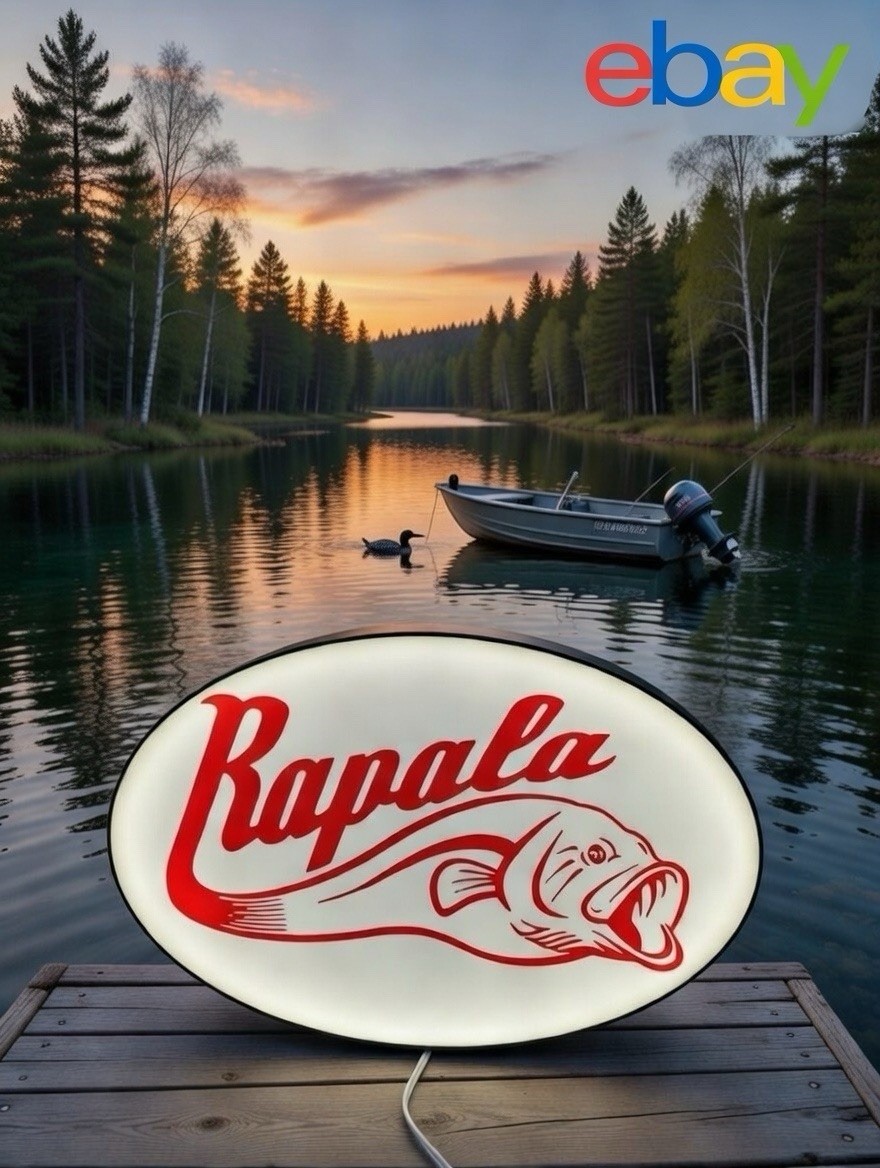 Rapala Fishing Light Up LED Neon Sign Bass Fish Vintage Crappie Walleye Reel Rod