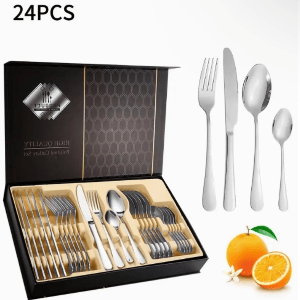 Silverware Sets 24-Piece Polished Stainless Steel Cutlery Set, Elegant Silver Fl Silverware Sets 24-Piece Polished Stainless Steel Cutlery Set, Elegant Silver Fl
