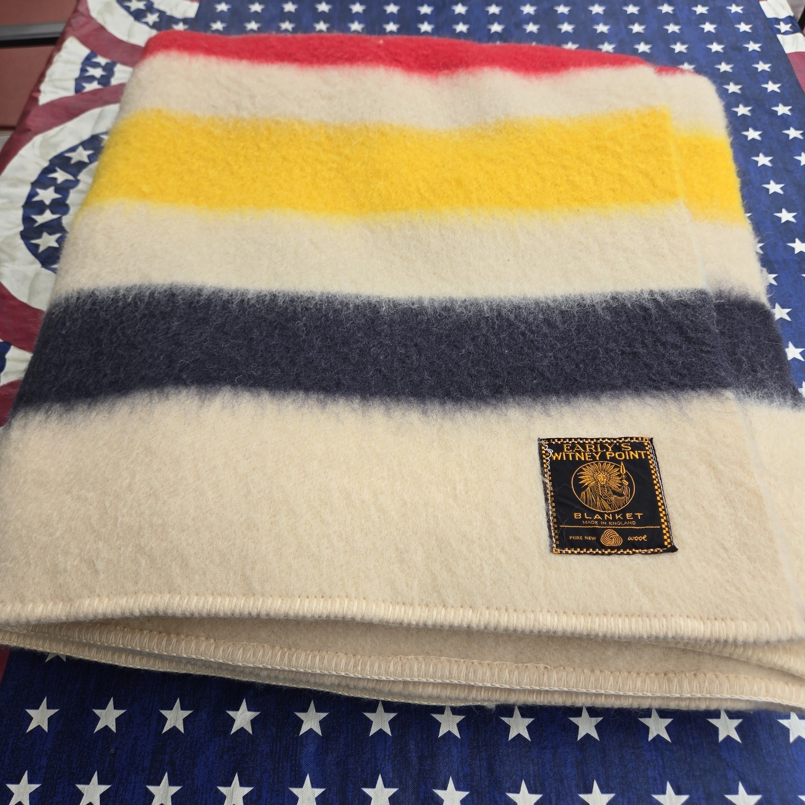 Vintage EARLY'S WITNEY POINT Wool 4 Point Blanket ~ Made in England ~ 86” x 97”