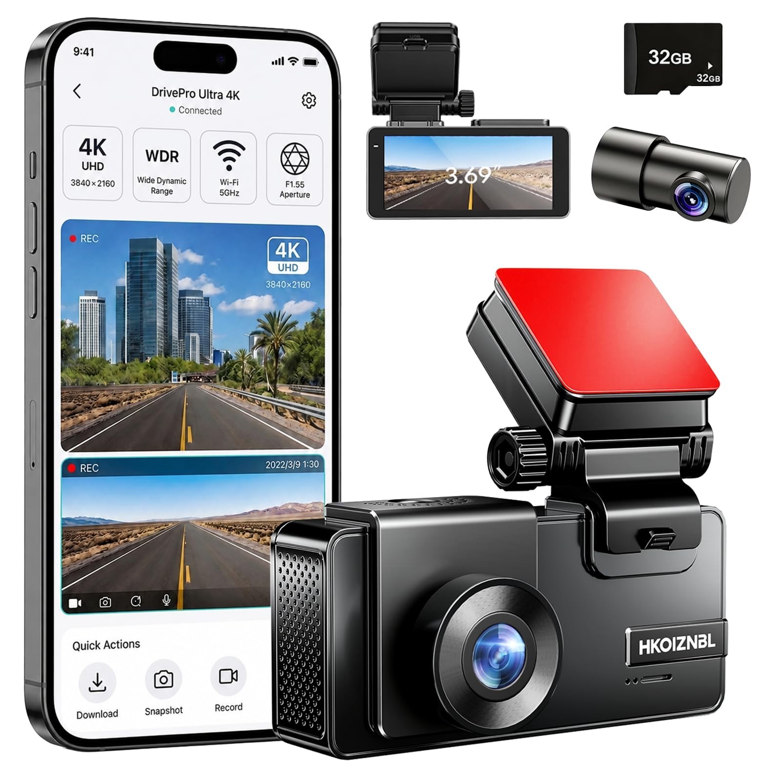 NEW 4K + 2.5K Dashcam Front and Rear 5GHz WiFi 20MB 3.69 LCD Loop Recording Mode NEW 4K + 2.5K Dashcam Front and Rear 5GHz WiFi 20MB 3.69 LCD Loop Recording Mode