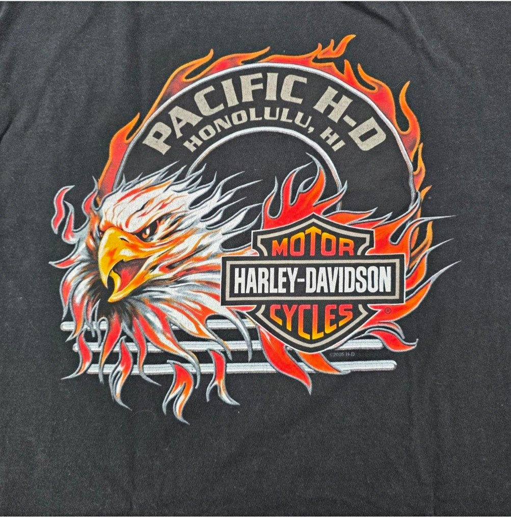 Vintage Y2K Harley Davidson Pacific H-D Flaming Eagle Graphic T-Shirt Men's XL