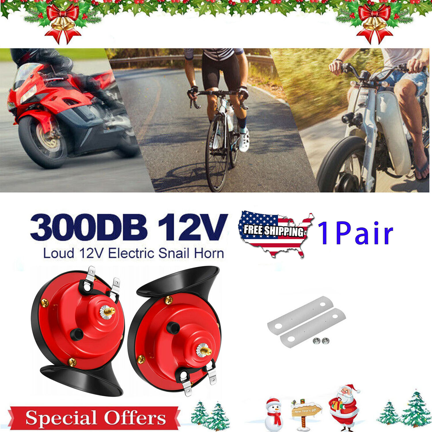 1Pair 12V high and low tone Super Loud Horn for family car bus