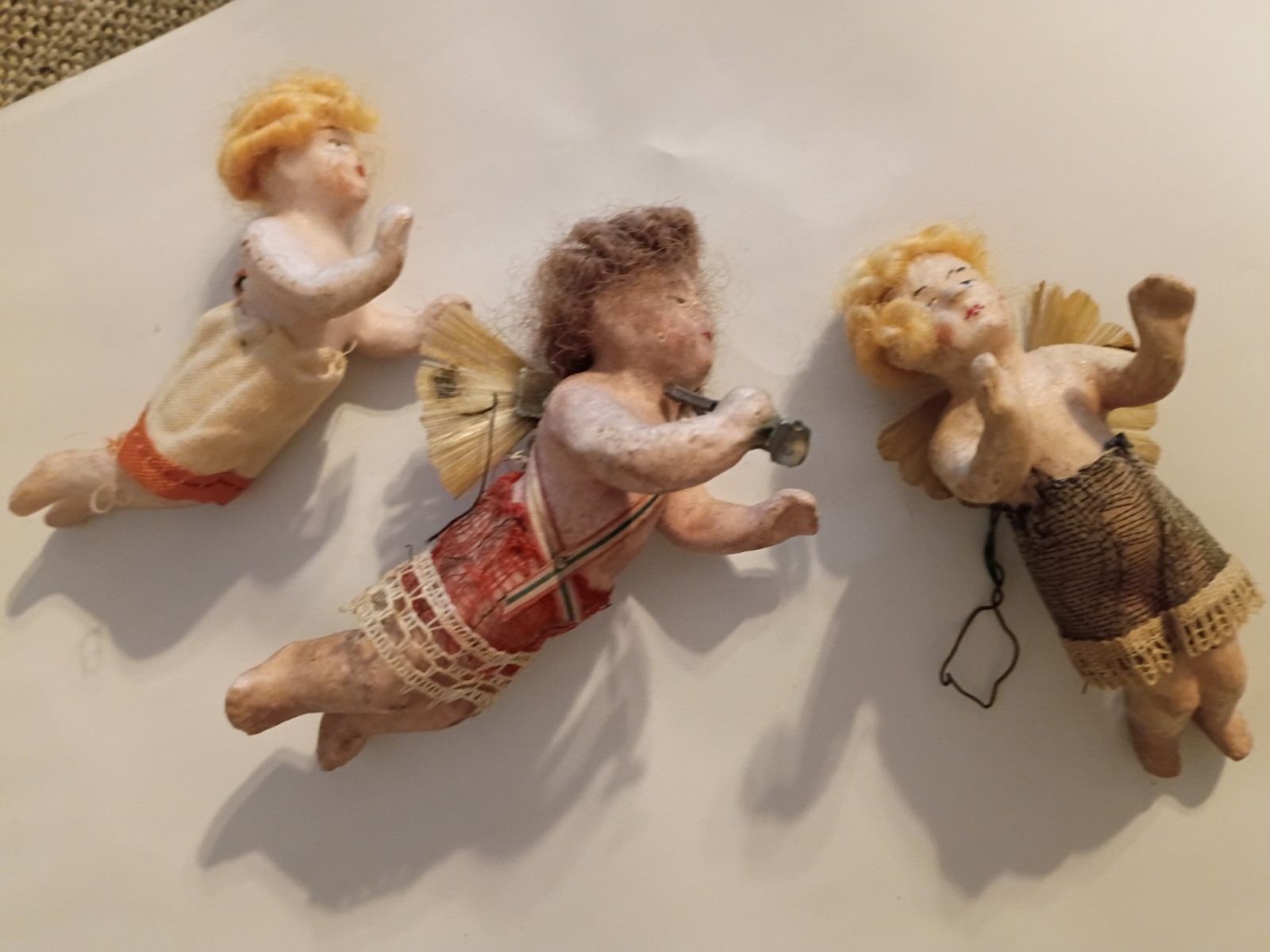 3 VINTAGE CHRISTMAS ORNAMENT OLD GERMAN WAX ANGELS Cupid 