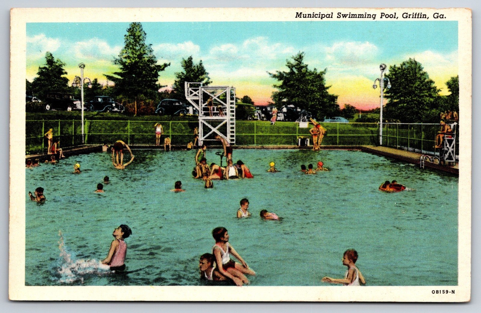 Municipal Swimming Pool Griffin Georgia GA 1940 Postcard