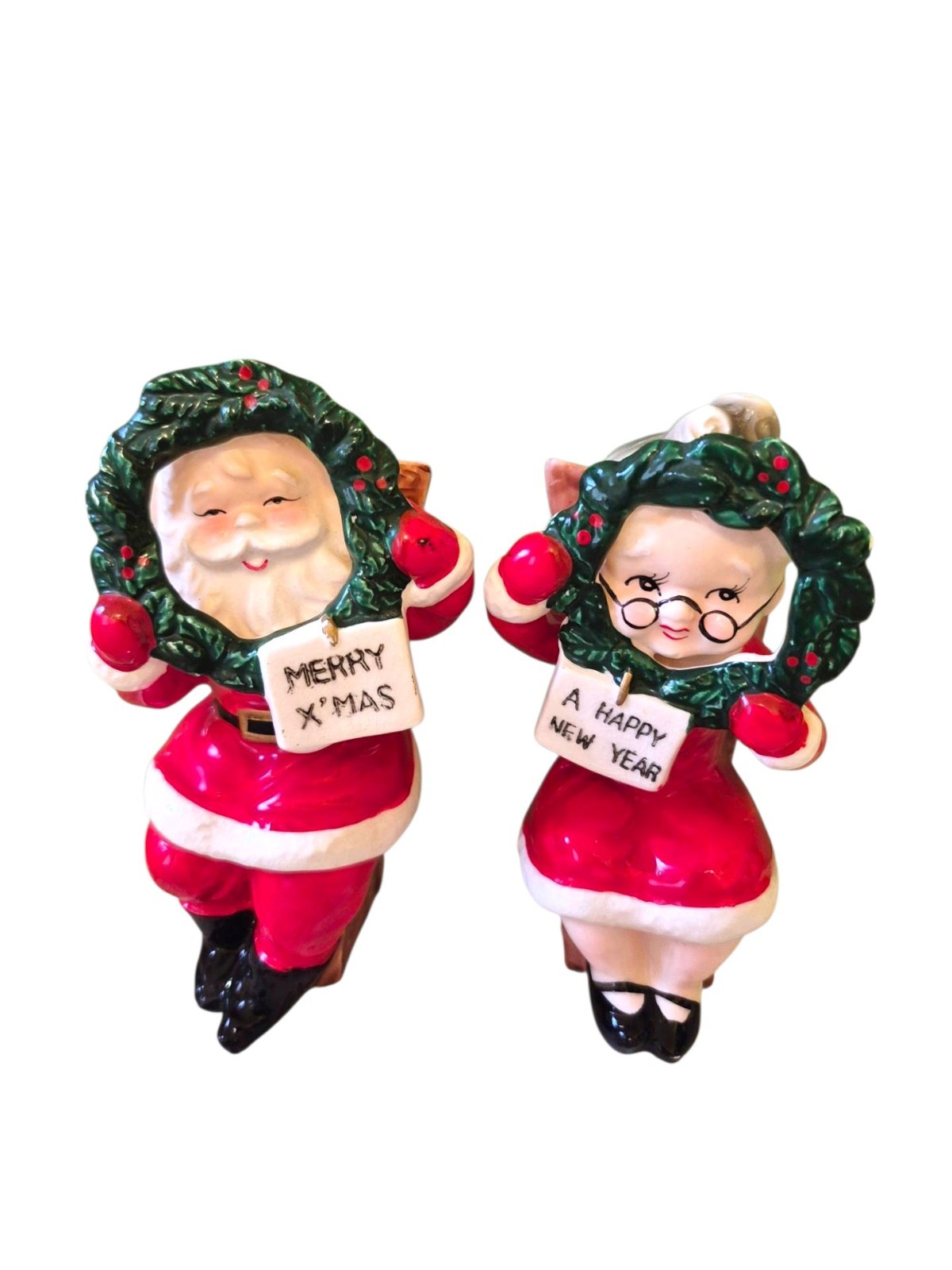 RARE Holt Howard Era Santa & Mrs Claus Merry Christmas, New Year Salt & Pepper 