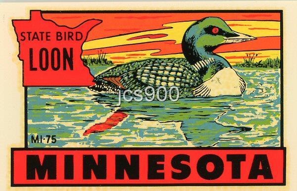 VINTAGE MINNESOTA STATE BIRD LOON SOUVENIR RETRO LUGGAGE TRAVEL DECAL ORIGINAL