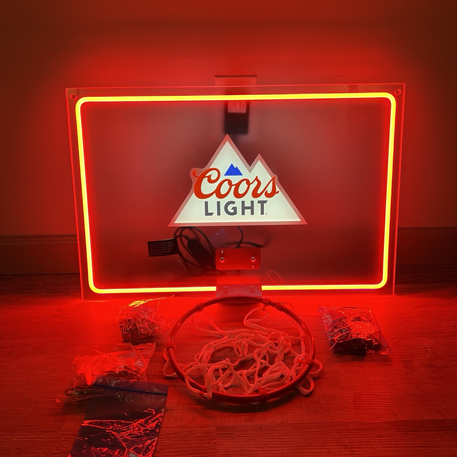 🌟 New Coors Light Basketball Hoop LED Beer Bar Sign Light Mancave READ No Adapt
