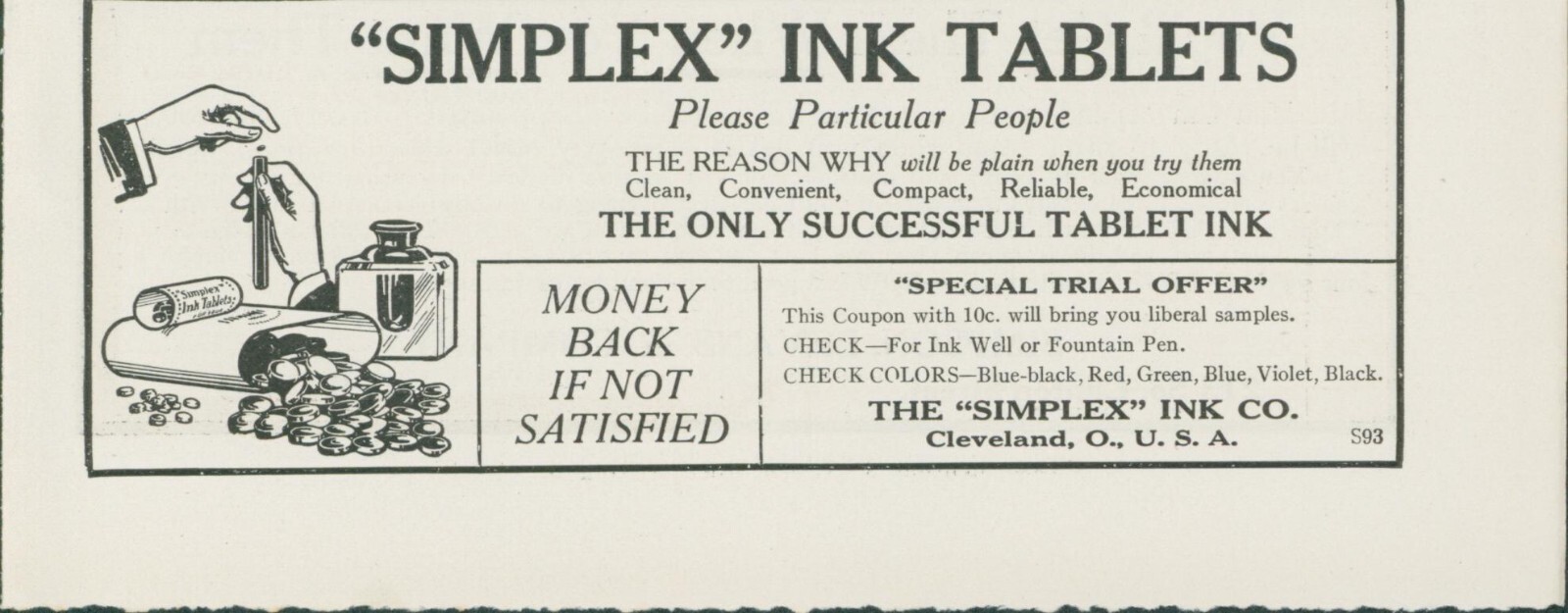 1913 Simplex Ink Tablets Please Particular People Pen Refill Trial Offer Ad SY1