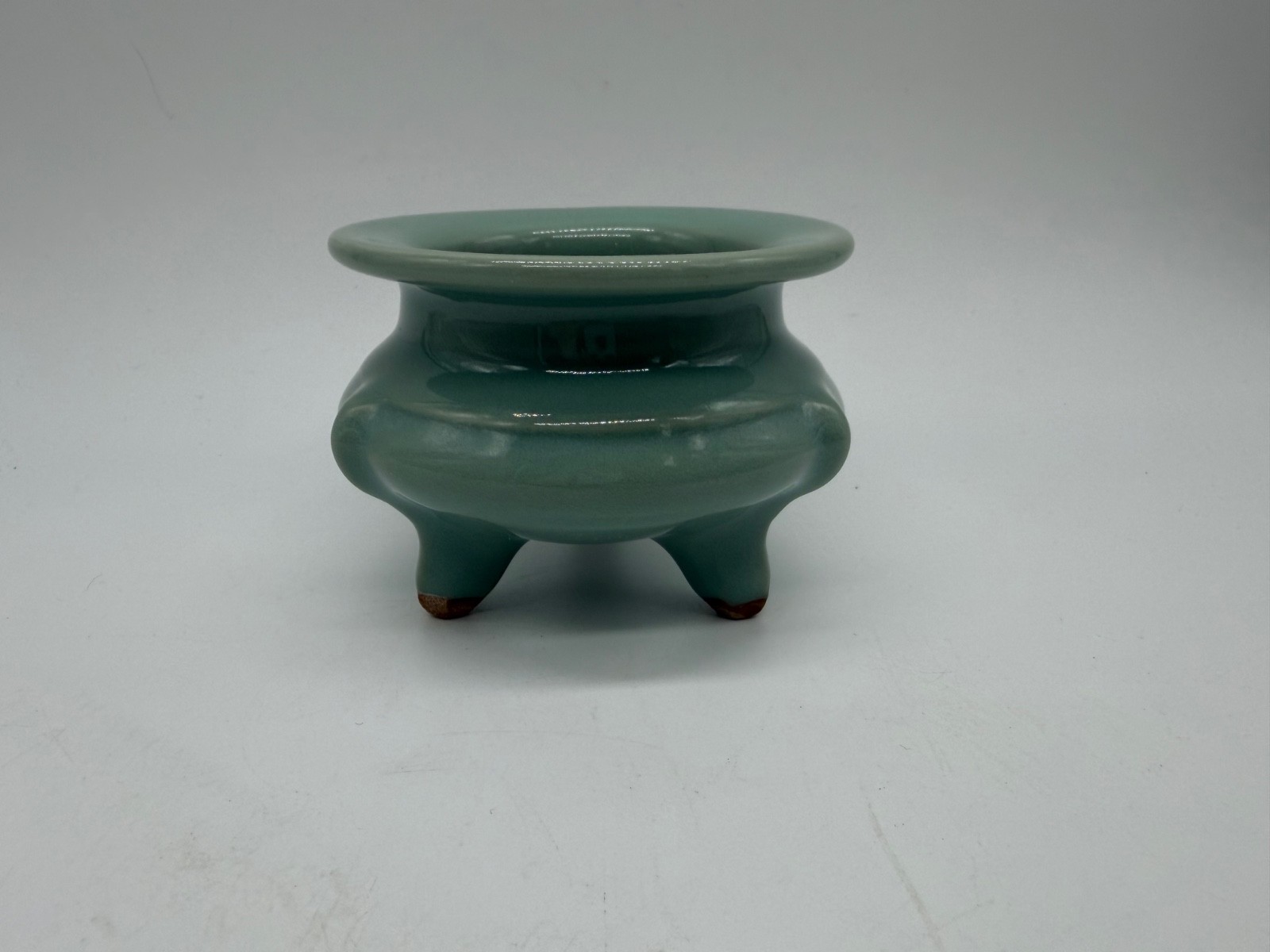 Vintage Asian Celadon Glazed Porcelain Censer Incense Burner w/ Mark Underneath