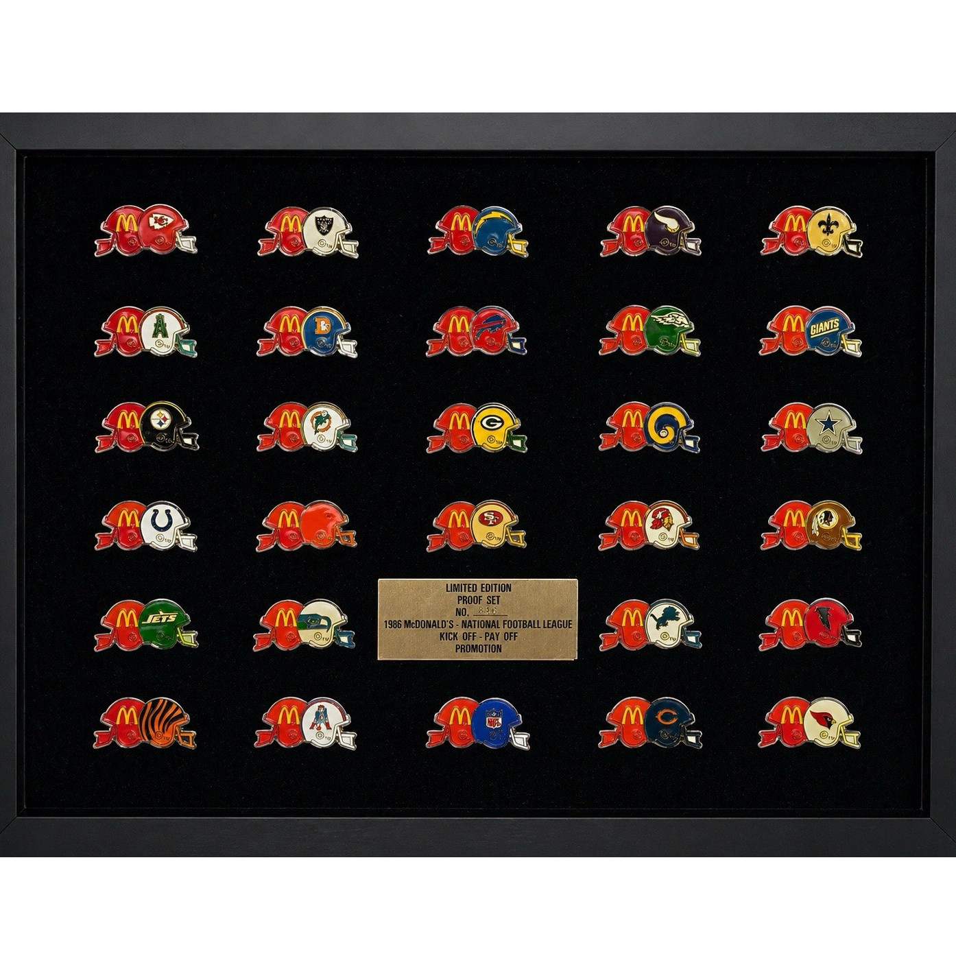 1986 McDonald’s NFL Pin Set Framed Display Limited Proof Set #846