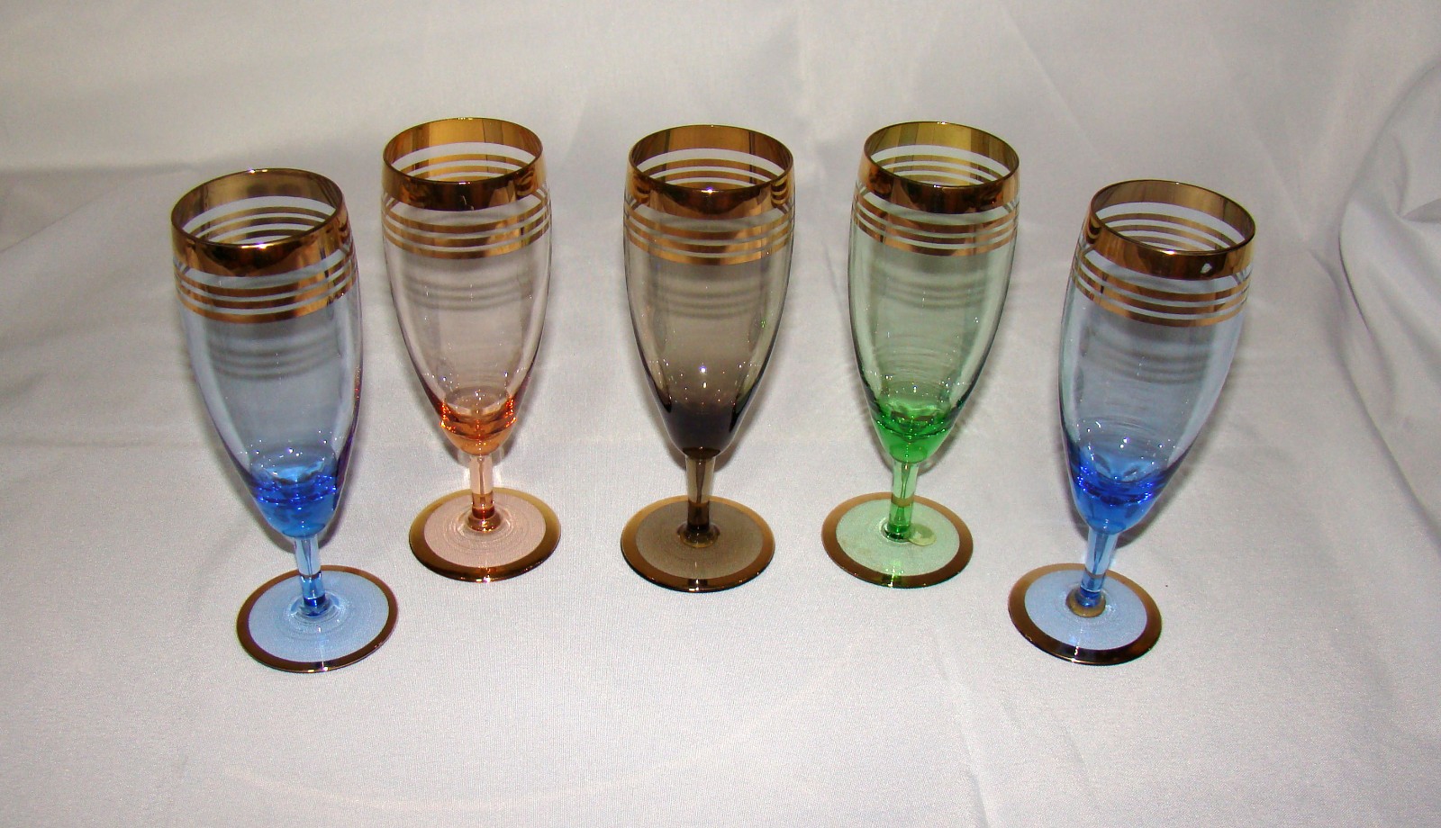 5x Mid-Century Modern, Gold Banded 5 oz Champagne, Cocktail Glasses, Romania