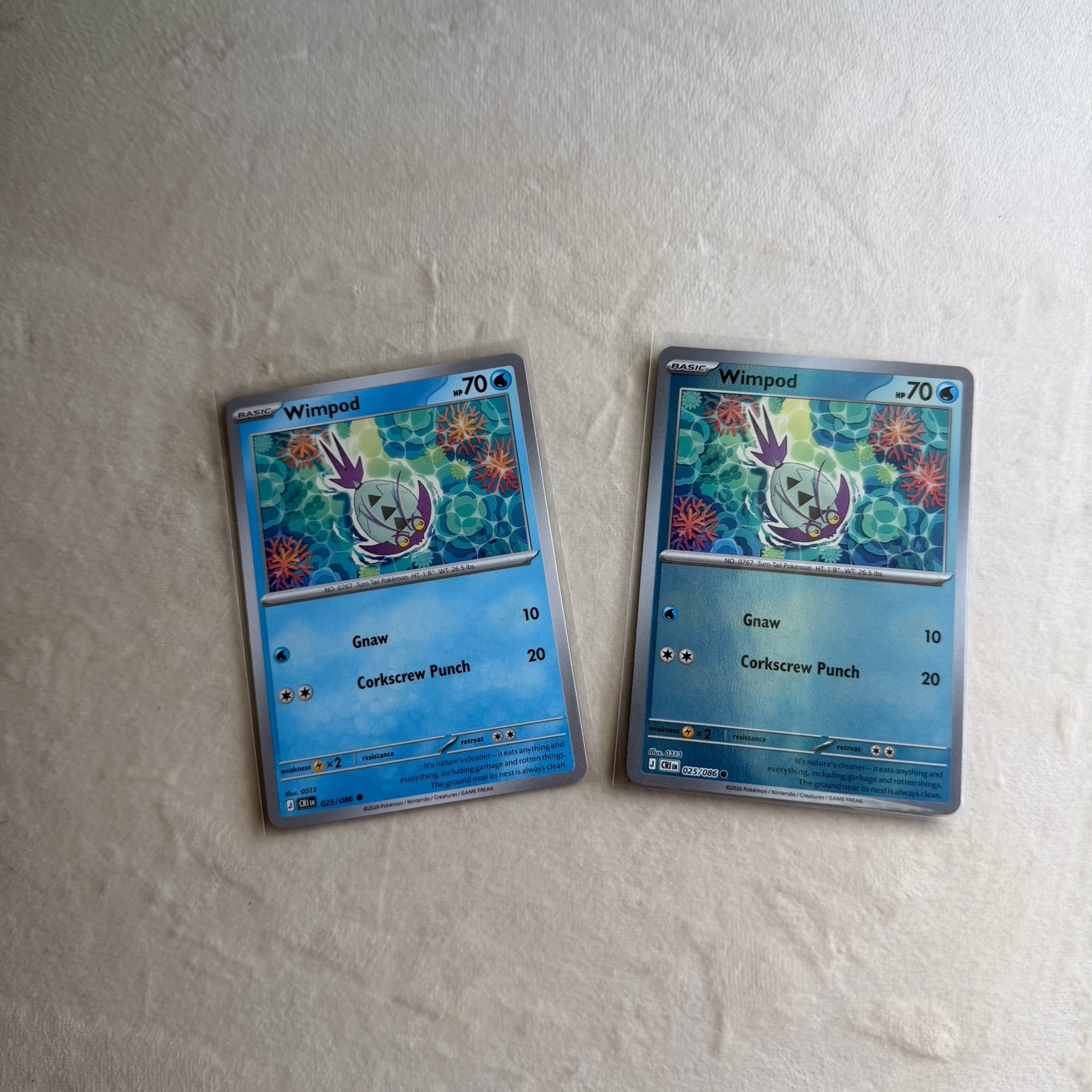 Reverse Holofoil and Normal Wimpod Pokémon Cards - Chaos Rising