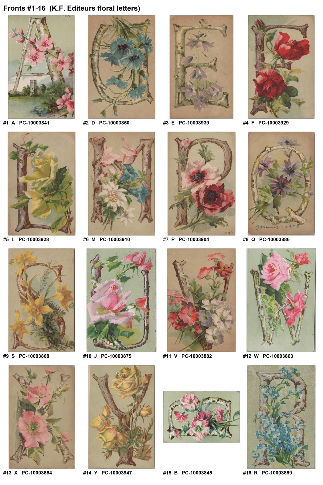 Lot 36 Antique Large Letter Alphabet Postcards c1907 KF Editeurs Th.E.L. 994