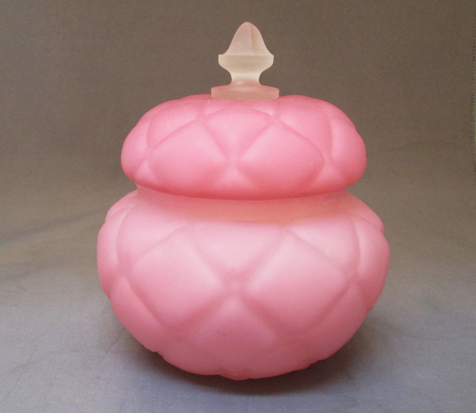 Antique Consolidated Glass Pink Satin Cased Glass Quilted Trinket Powder Box Jar