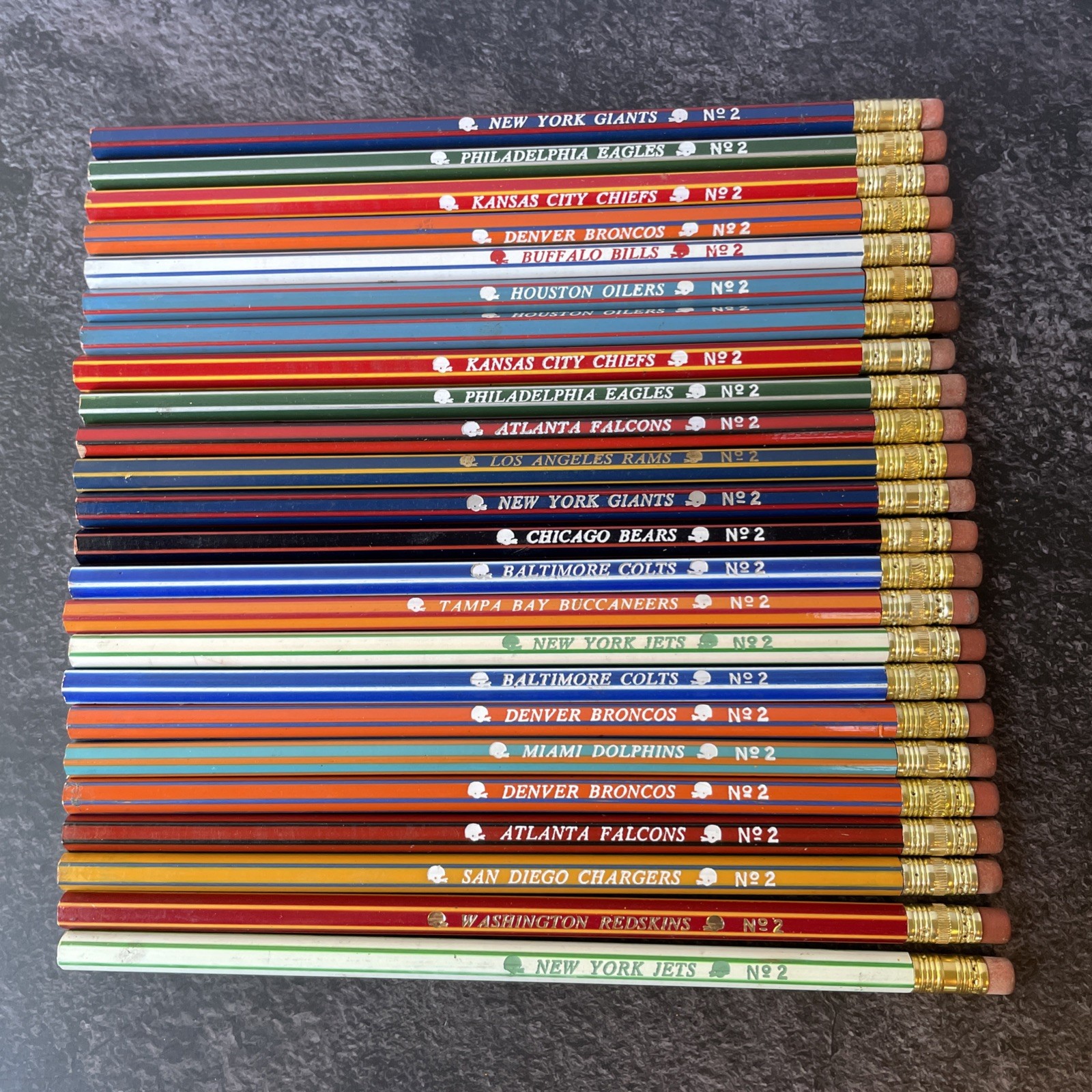 24 Vintage NFL Pencils Never Used National Football League Striped Wood