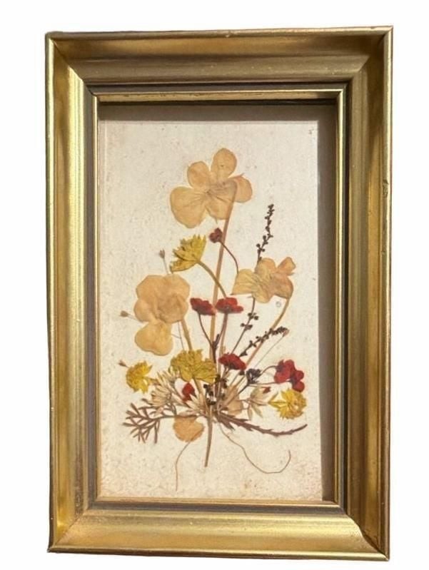Reichlin Handmade Swiss Pressed Flower Art in Gold Frame