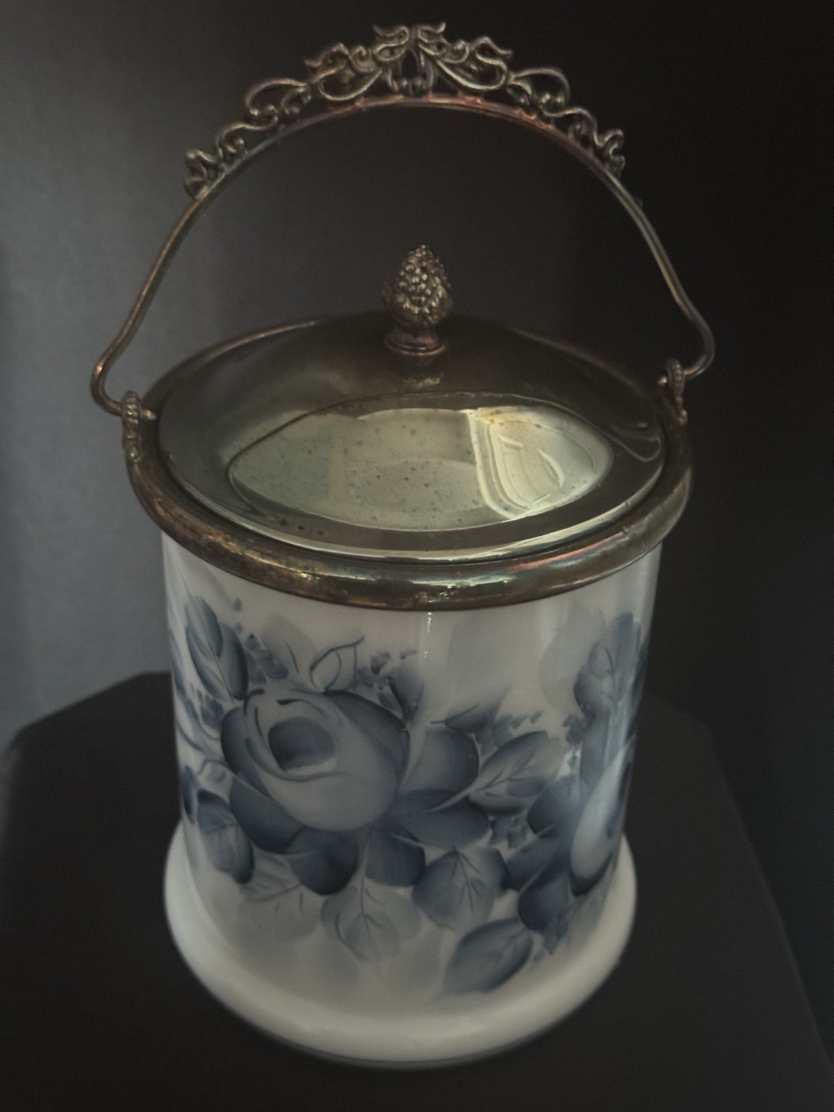 Antique, Victoria Floral Blue Biscuit Jar Antique, Victoria Floral Blue Biscuit Jar