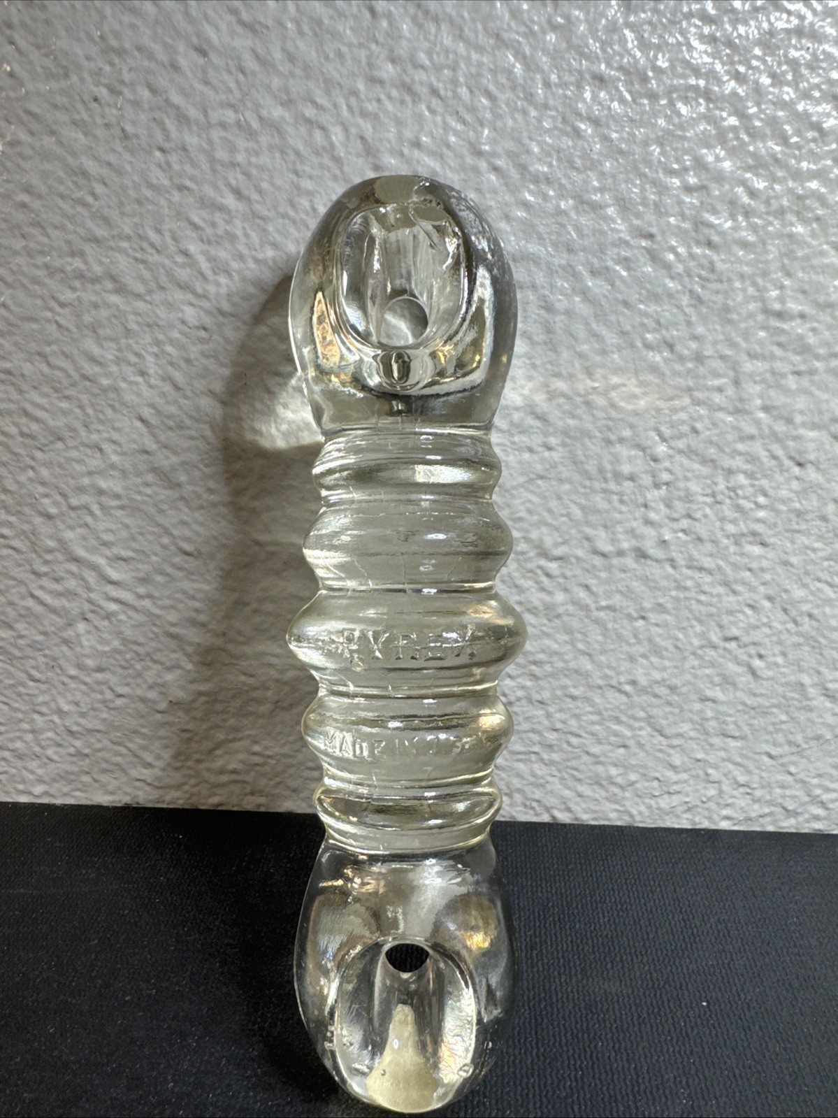 Large Pyrex 7 1/4”radio Insulator “Dog Bone”Rare Find Small Chip On Eye Loop