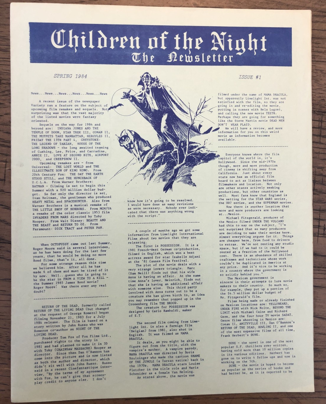 CHILDREN OF THE NIGHT Newsletter #1 vintage 8-page horror fanzine 1984 FINE+