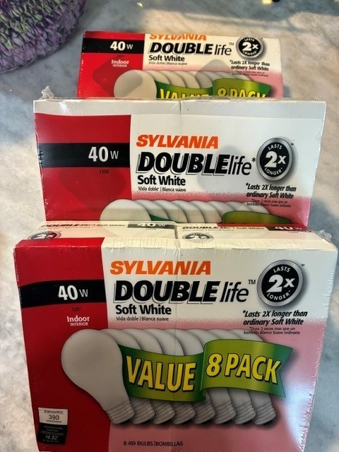 *FREE SHIPPING* (3) 8 Pack Sylvania 40w Soft White Double Life Light Bulbs A19