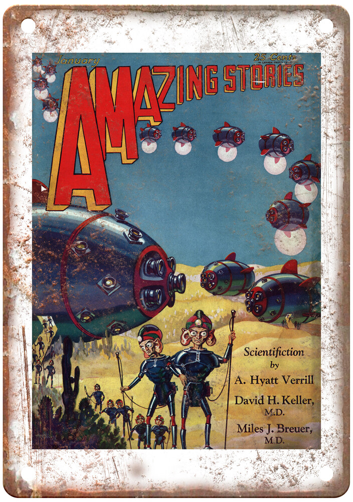 1930 Pulp Cover Amazing Stories v04 n10 Retro Look Reproduction Metal Sign J1008 1930 Pulp Cover Amazing Stories v04 n10 Retro Look Reproduction Metal Sign J1008