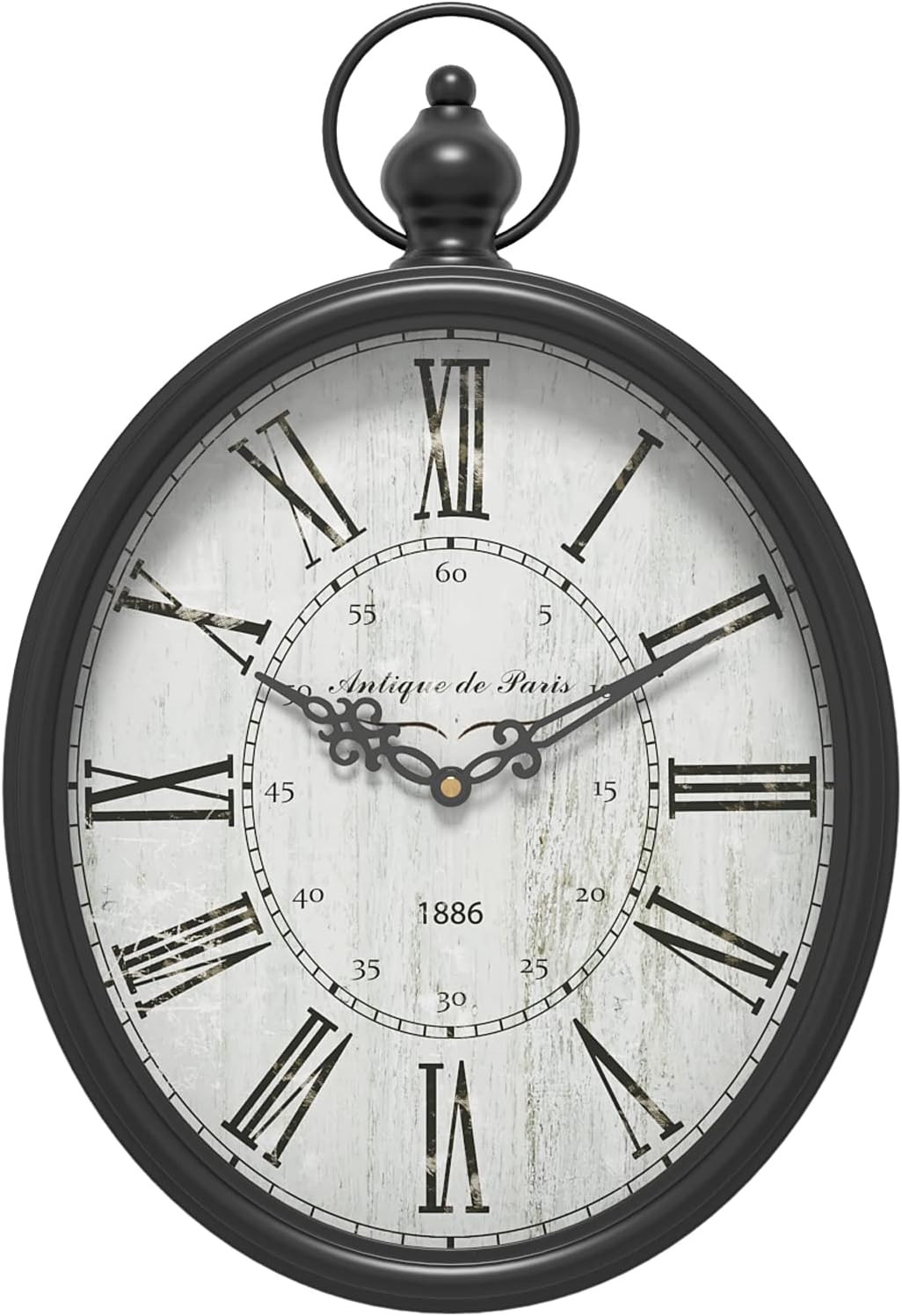 Menterry Large Oval Retro Wall Clock in Rustic Antique Black Finish