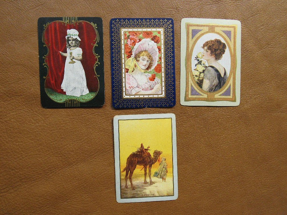 Lot Of 4 Antique Early 1900\'s Linen Swap Playing Cards