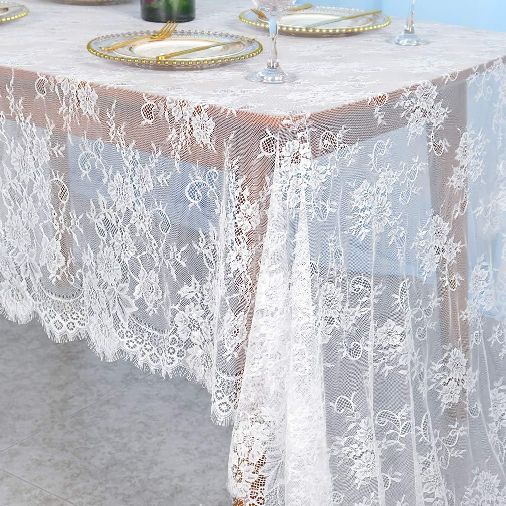 Vintage Lace Tablecloth 60x120 Inch ⭐ Elegant Boho Floral Rectangulacr ⭐Overlay