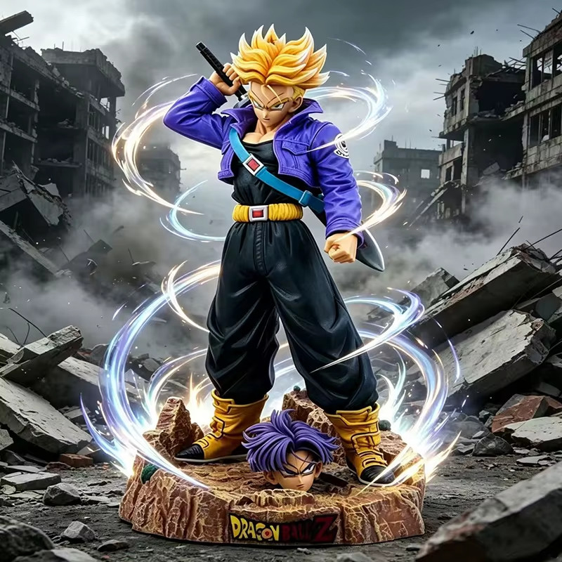 23cm Dragon ball Z Super Saiyan Future Warrior Trunks Figure Model Statue 2 head