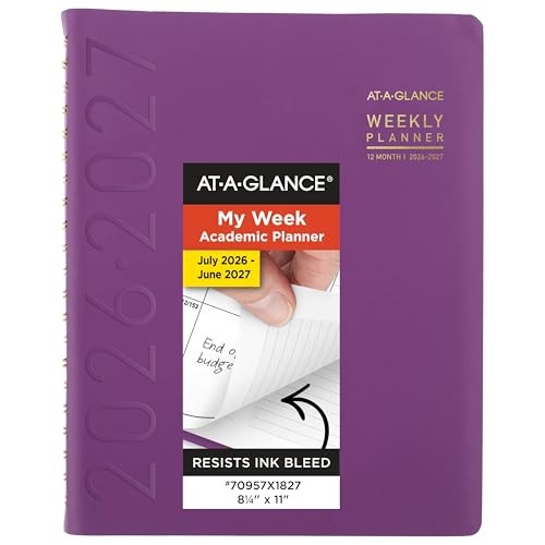 AT-A-GLANCE 2026-2027 Academic Planner Weekly Monthly 8.25x11 Purple Half-Hourly