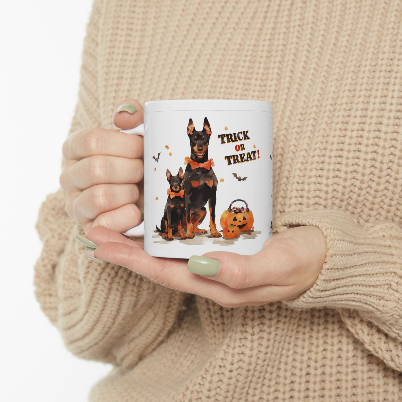 Doberman Pinscher 3D Puppy in Halloween Costume Mug Trick or Treat Pumpkin HE5