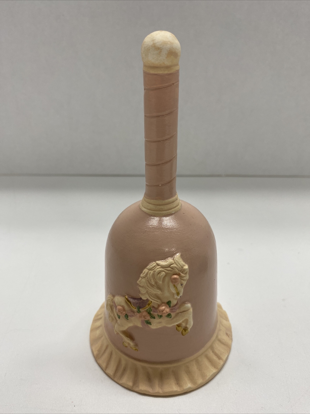 Vintage Porcelain Bell w/ carousel horse, pink, 6” Vintage Porcelain Bell w/ carousel horse, pink, 6”