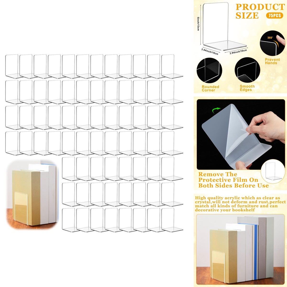 Maitys 75 Pcs Plastic Book Ends Bulk Clear Acrylic Shelves Decorative Book Maitys 75 Pcs Plastic Book Ends Bulk Clear Acrylic Shelves Decorative Book