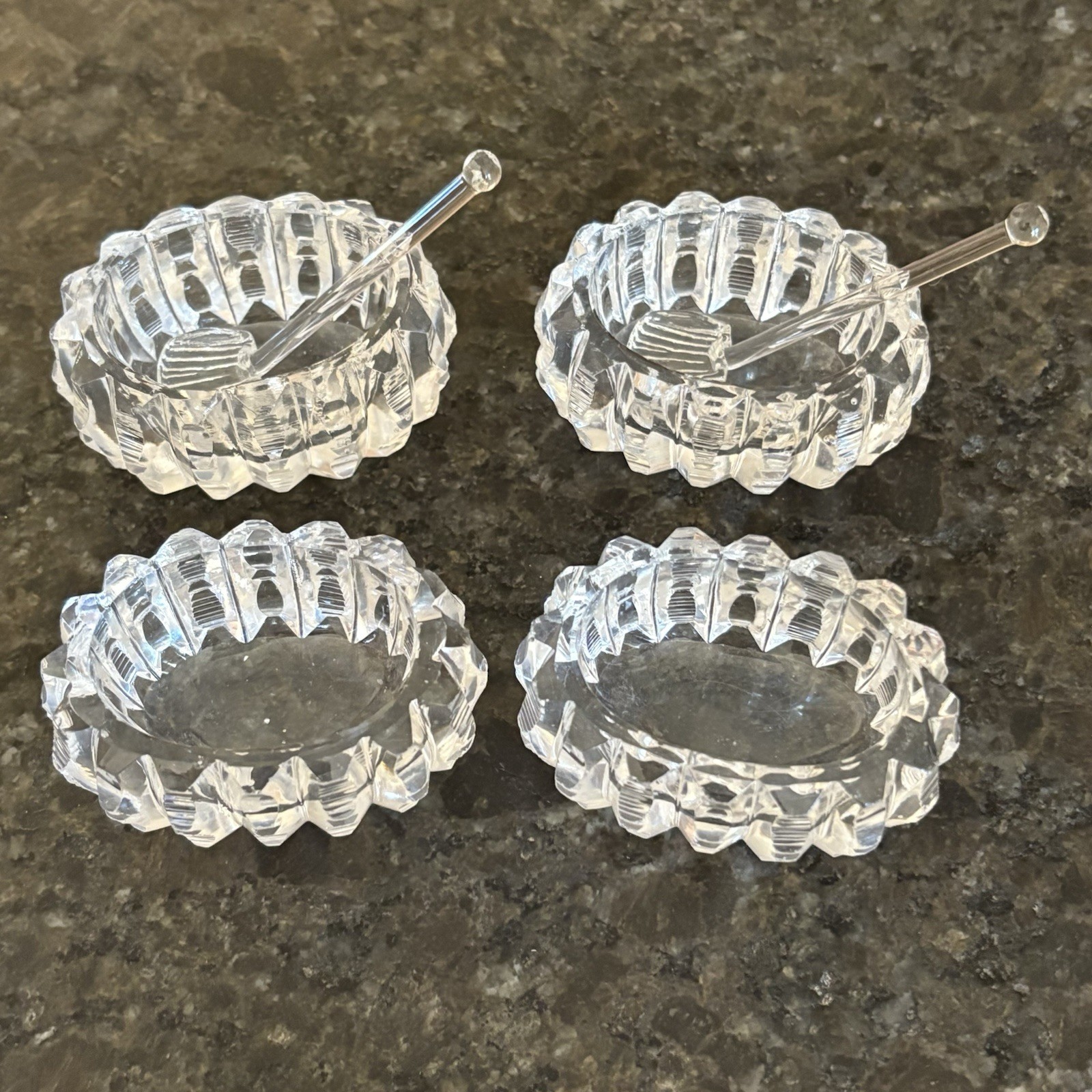 4 Crystal Oval Individual Open Salts With 2 Spoons