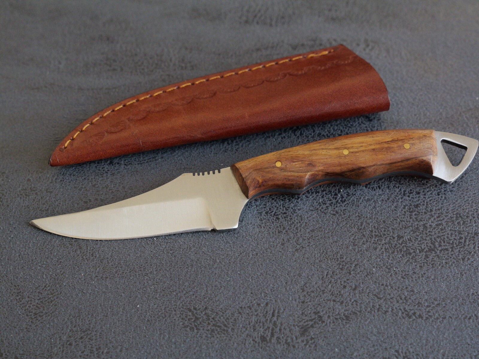 7” Fixed Blade Knife Full Tang Wood Handle Custom Leather Sheath Handmade Mini 7” Fixed Blade Knife Full Tang Wood Handle Custom Leather Sheath Handmade Mini