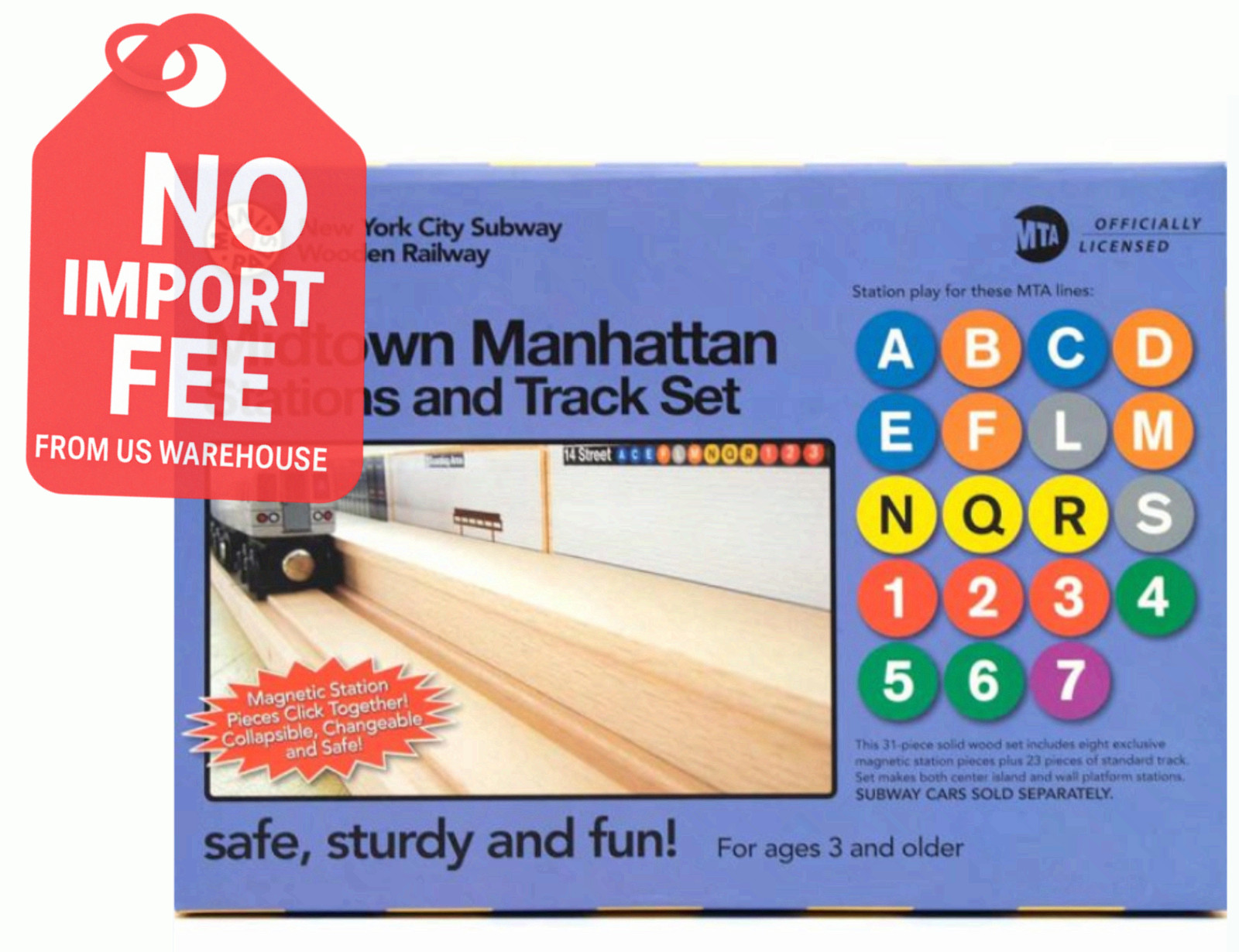 Munipals Midtown Manhattan Wooden 23 Piece Subway Train Station and Track Set