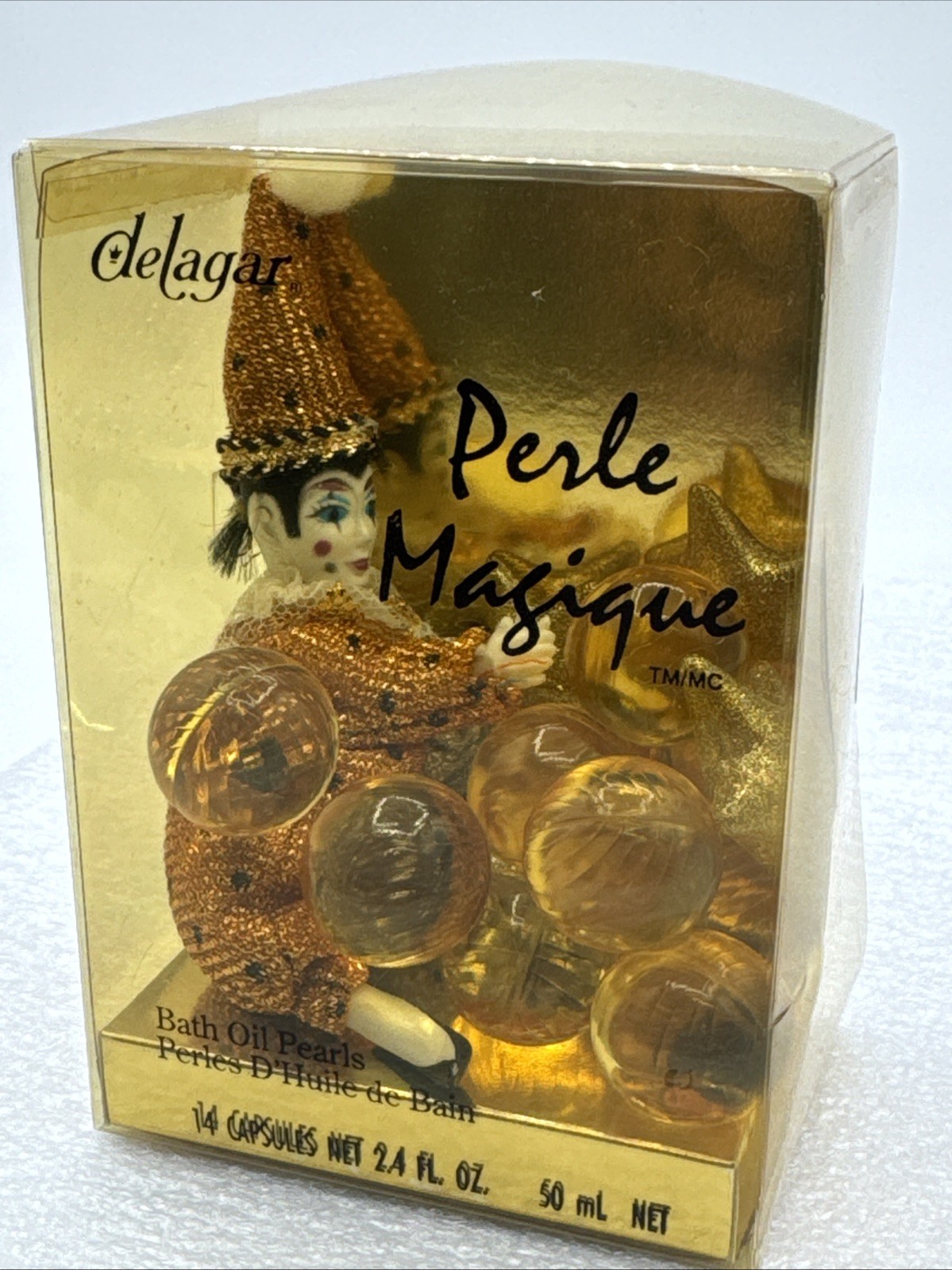 Vintage Delagar Bath Oil Beads Pearls Pearle Magique Clown Figurine *READ*