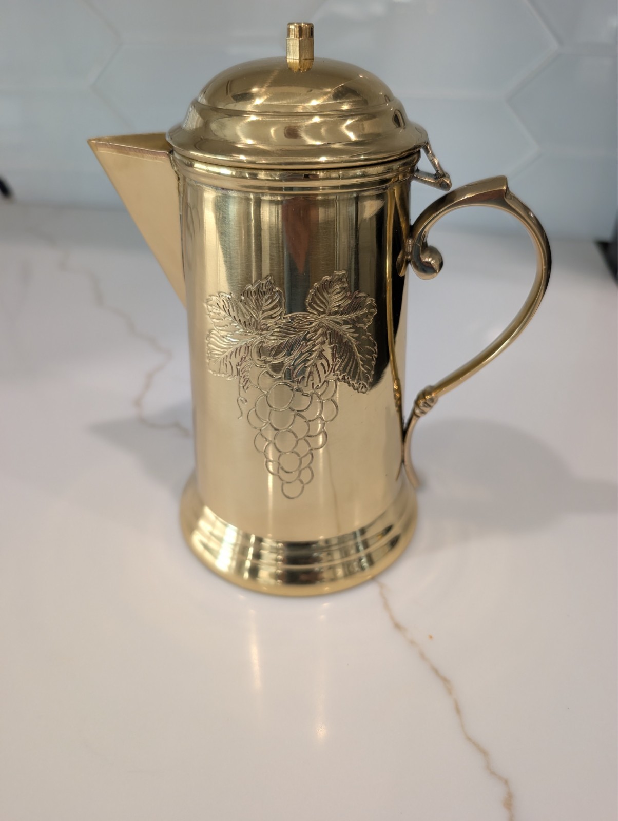 Sudbury Brass Communion Pitcher/Flagon Grape Design brass Eucharist Vintage