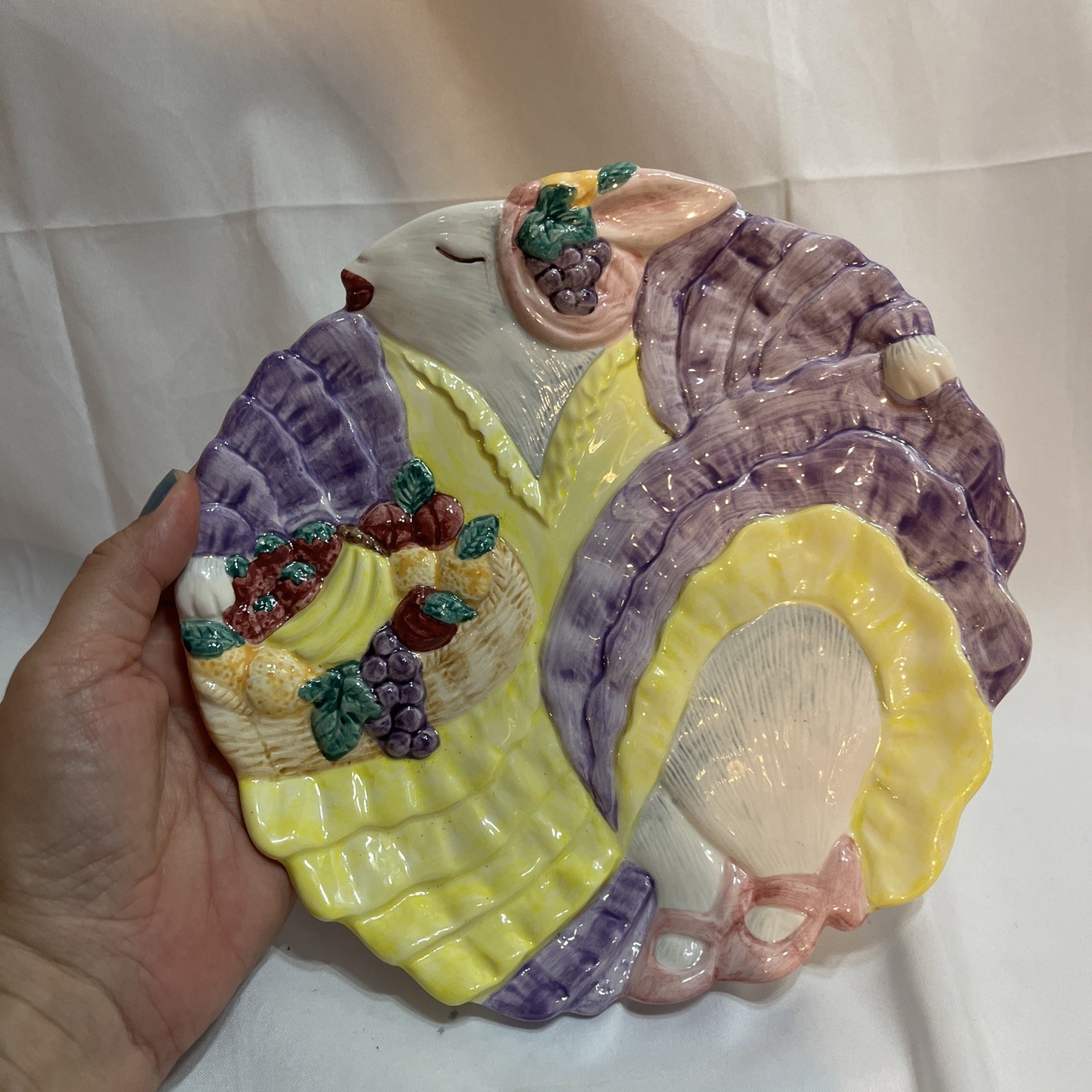 Vintage OCI Omnibus Fitz and Floyd Easter Bunny Canape Plate Carmen Miranda 1990