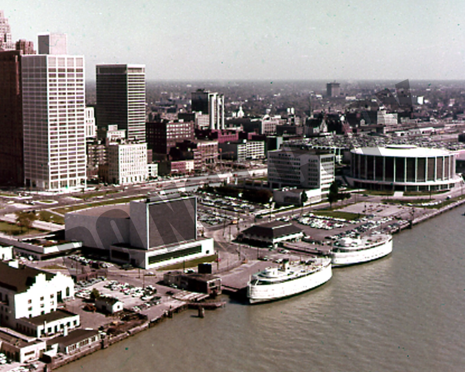 Vintage Bob-Lo Boats Docked Downtown Riverfront Detroit 8x10 Photo